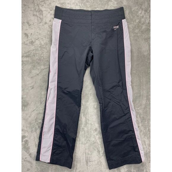 Nike Women's Windbreaker‎ Track Pants Black Large (12-14) Mesh Stripe Pink Logo - Picture 1 of 11